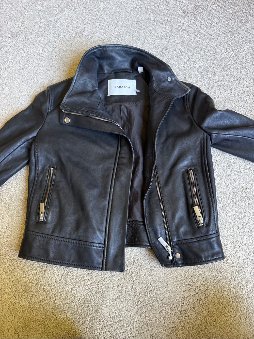Babaton Black Leather Zip Jacket XXS